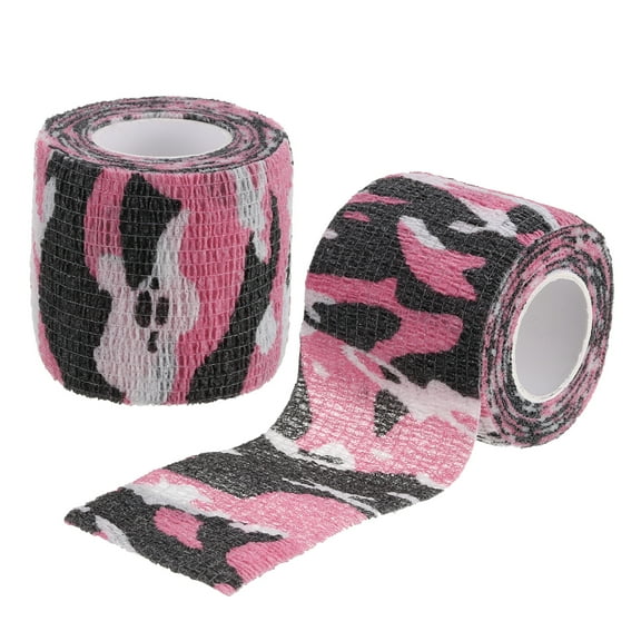 2in x 14.76ft Camo Tape Wrap, 2 Rolls of Self-Adhesive Camouflage Tape for Camera Flashlight, Rose Red