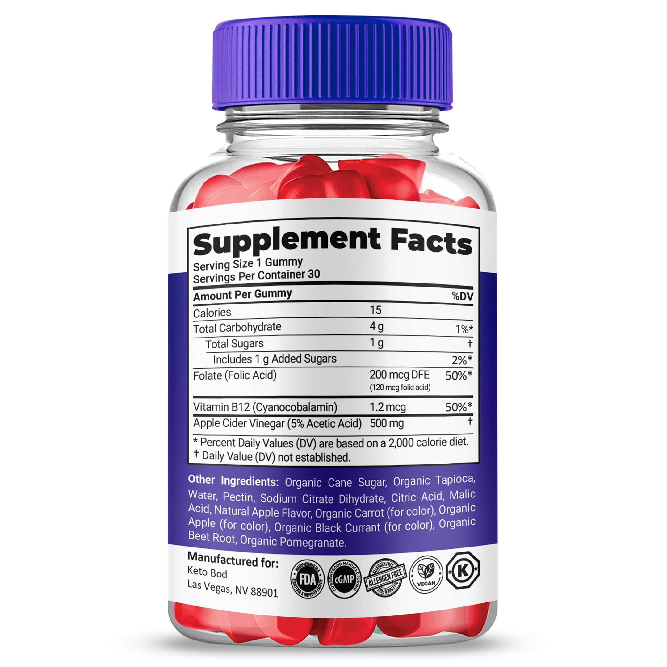 (2 Pack) KetoBod ACV Gummies, Apple Cider Vinegar, Max Strength, 2 Month Supply Dietary Supplement, Made in USA