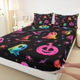 thumbnail image 4 of Manfei Gradient Pumpkin Witch Hat Bed Sheets 4-Piece, Halloween Ghost Spider Bat Full Size Sheets, Pink Blue Yellow,1 Fitted Sheet, 1 Flat Sheet and 2 Pillowcases, 4 of 5