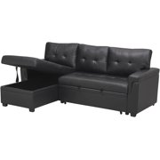 Naomi Home Perry Modern Leather Sectional Sofa with Storage Chaise-Color:Black,Fabric:Air Leather