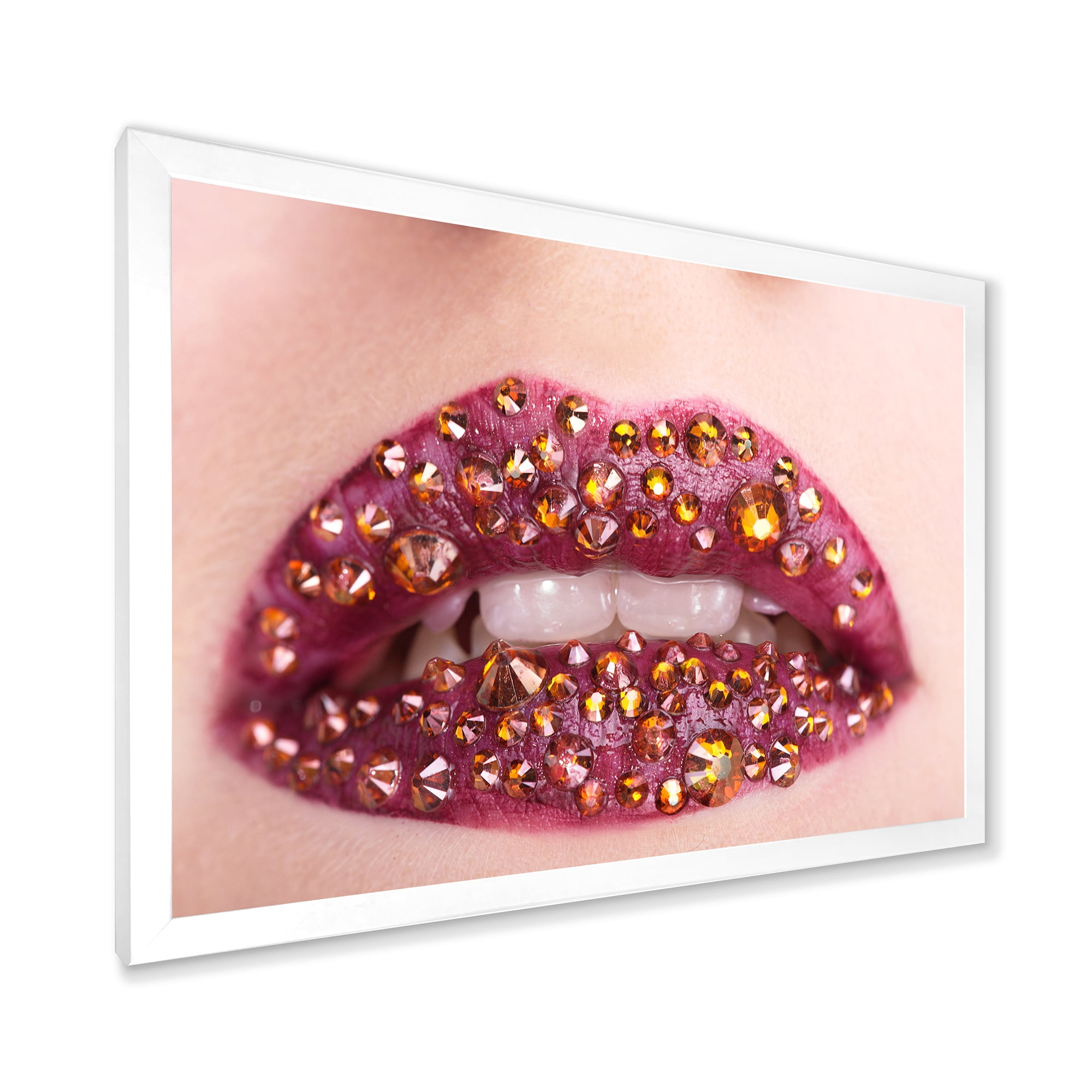 Designart 'Close-Up Of Girl Lips With Sequins' Modern Framed Art Print