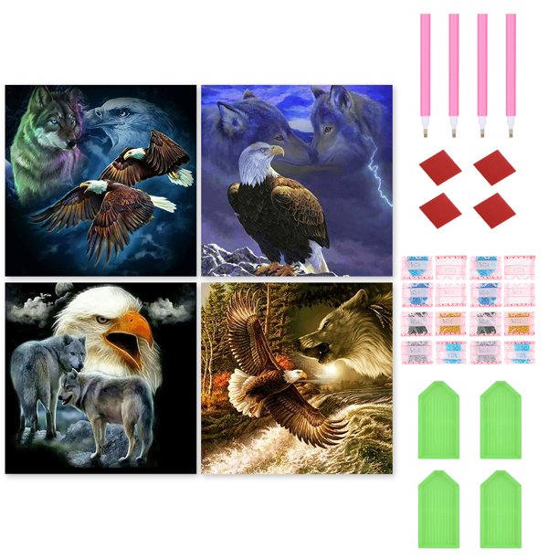 4 Piezas 5D DIY Taladro Diamante Pintura Animal Kit Del