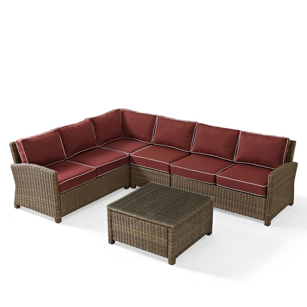 Crosley Furniture Bradenton 5 Piece Fabric Patio Sectional Set in Sangria Red - image 5 of 28