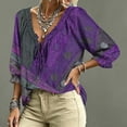 thumbnail image 4 of Womens V Neck 3/4 Sleeve Bohemian Casual Blouses Summer Casual Loose Flowy Tops Shirts Ruffle Trim Casual Loose Flowy Dressy Shirts, 4 of 5