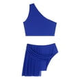 thumbnail image 4 of TiaoBug Women Lyrical Contemporary Dance Outfit One Shoulder Shiny Crop Top Flowy Tulle Skirt Blue M, 4 of 7