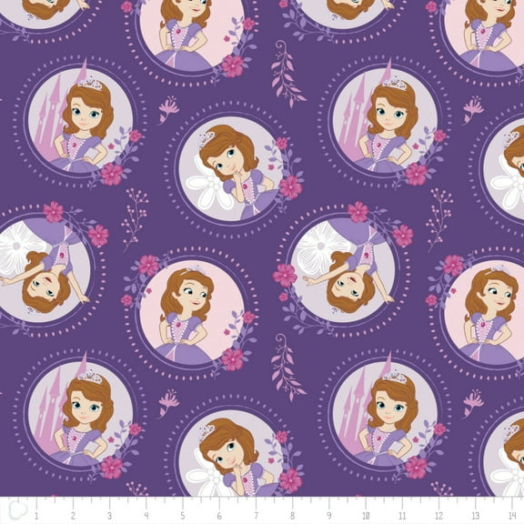 Disney Sofia The First Floral Flame Grape Purple Camelot 100% Cotton Fabric By The Yard