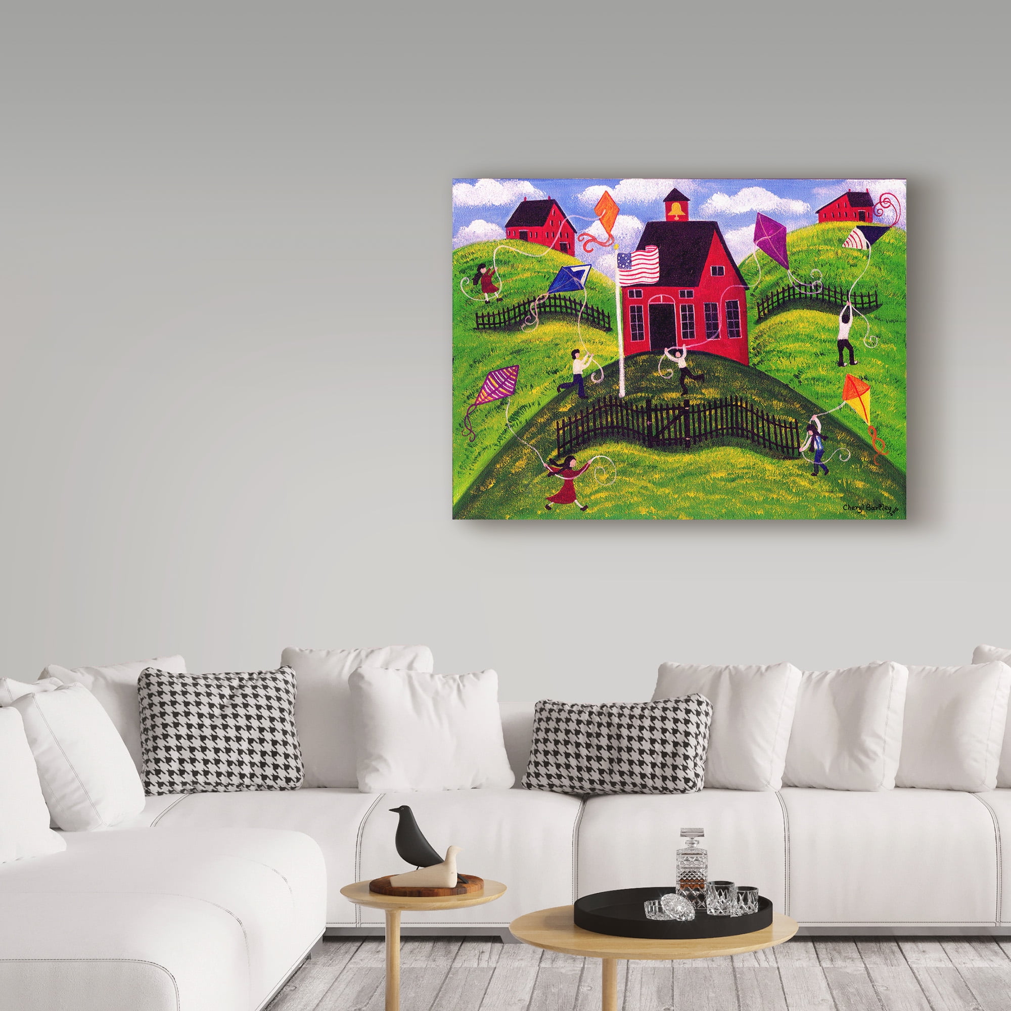 Trademark Fine Art 'Old Red School House Kite Day' Canvas Art by Cheryl Bartley