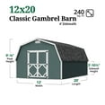 thumbnail image 3 of Little Cottage Co. 12x20 Classic Gambrel Barn with 4 ft. Sidewalls and Floor, Outdoor Wood Storage Shed Do-It-Yourself Precut Kit, 3 of 14