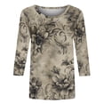 thumbnail image 4 of YUGYXL 3/4 Length Sleeve Shirts for Women Spring Floral Printed Crew Neck Cute Blouses Fahsion Casual Dressy Tunic Tops B Multicolor M, 4 of 5