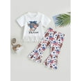 thumbnail image 3 of Aojekbee Independence Day Kids Girls Outfits Summer Bull Head Print Short Sleeve Tassel T-shirt and Elastic Flare Pants Set, 3 of 9