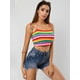thumbnail image 4 of INSPIRE CHIC Top sin mangas de verano sin mangas con tirantes finos y tirantes finos con lazo a rayas arcoíris para mujer Multicolor M, 4 of 6