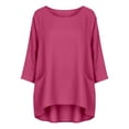 thumbnail image 5 of Curuila Womens Tops Casual 3/4 Sleeves Loose Fit Crew Neck Solid Color Breathable Comfort T Shirt Red Size M, 5 of 5