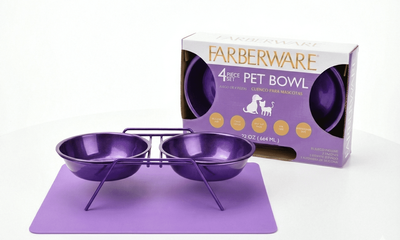 Farberware 4 Piece set - Double Elevated Bowl set with Silicone Feeding Mat 664 ML / 22 OZ