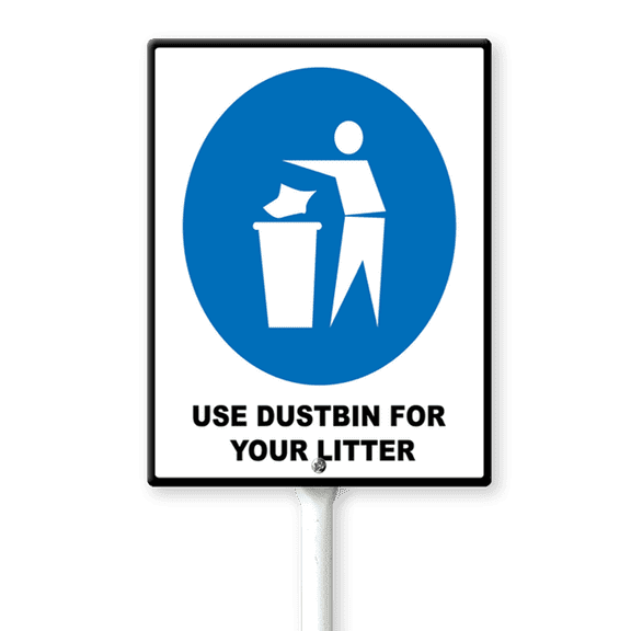 Eveokoki Use Dustbin For Yourself Sign 4.6 x 6 Inch Outdoor Aluminum Yard Signs with Metal Stakes for Private Property Grass Lawn No Trash Dumping