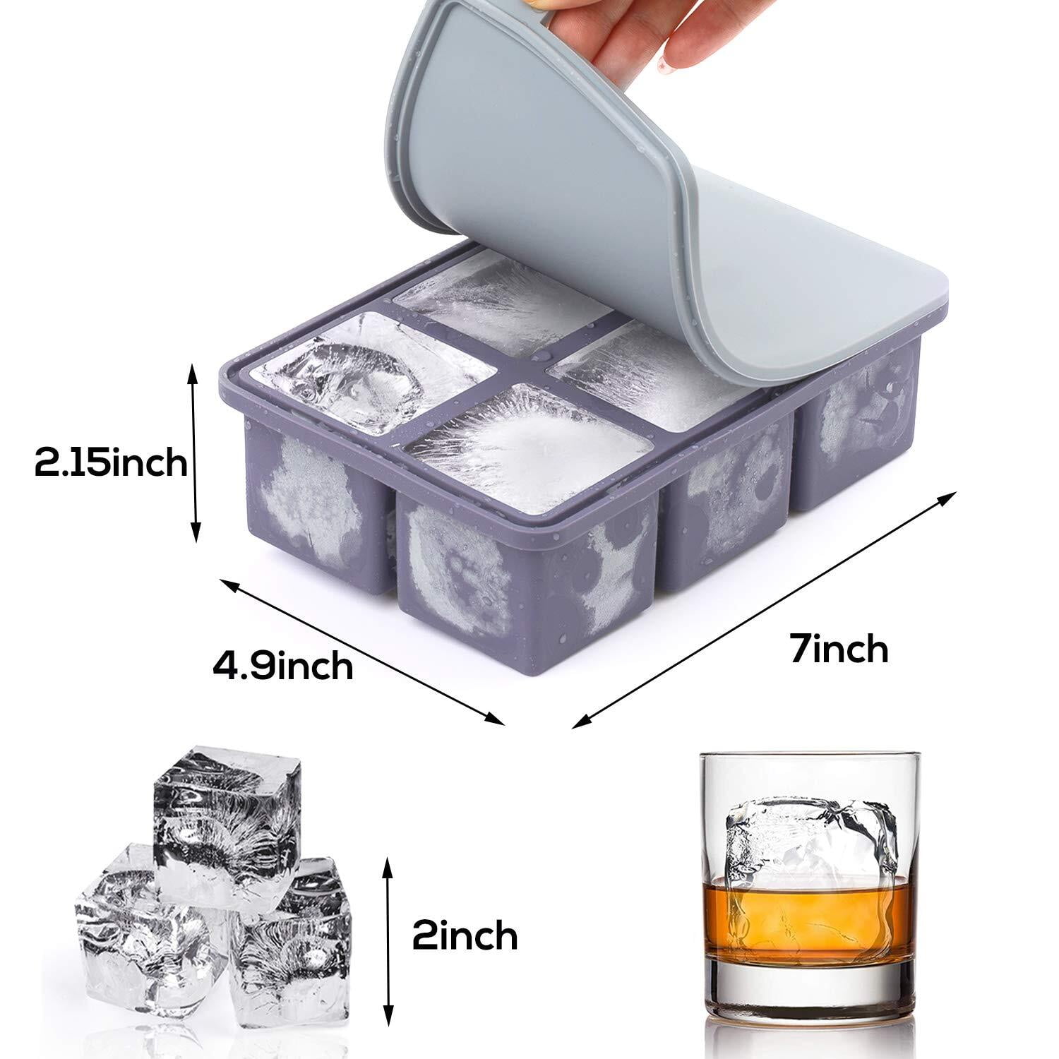 Large Square Silicone Ice Cube Trays for freezer with Lids, 2 Pack, 2 inch  Ice Cube Molds, Whiskey,Cocktail,Baby Food Storage,Sauce Soups Freezing
