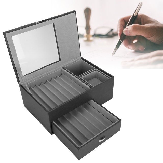Estuche de Almacenamiento para Pluma Estilográfica de Cuero Pu de Doble Capa, Organizador de Caja Expositora de Bolígrafos de Gran Capacidad para Bolígrafos, Papelería, Tinta,