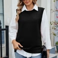 thumbnail image 2 of Women's Loose Solid Color Knit Sweater Round Neck Button Detail Slit Side Casual Pullover Comfortable Soft Chic Feminine Tops Winter Warm, 2 of 7