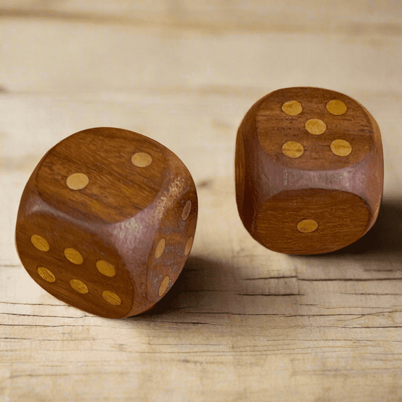 Dice Carved Wood Set Of 2 With Brass Inlay (3/4" Square)