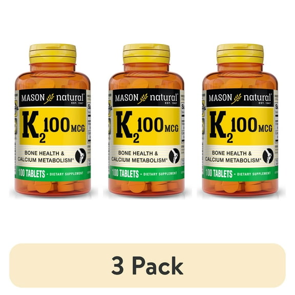 (3 pack) Mason Natural Vitamin K2 100 mcg with Calcium, 100 Tablets