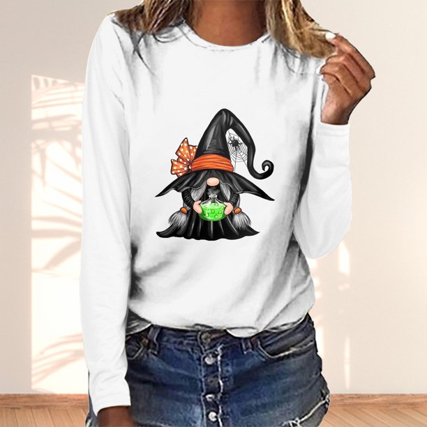 ICHUANYI Clearance Ladies Fashion Halloween Dwarf Print Long Sleeve Round-Neck Shirt Woman Casual Loose ICHUANYI "ICHUANYI"