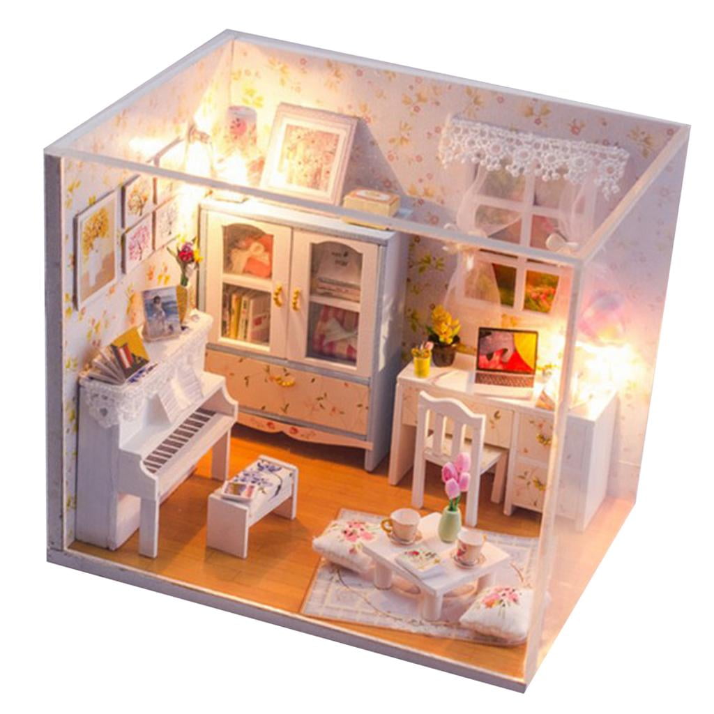 1:24 DIY Wooden Dollhouse Kit with LED Lights Dust Kuwait Ubuy - Main Image