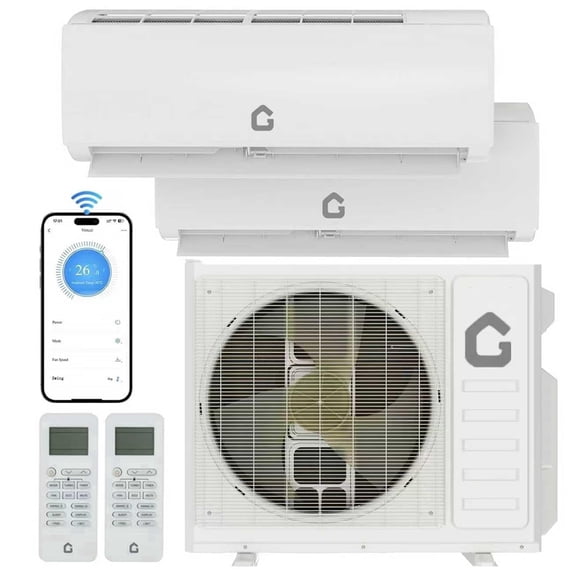 Dual Zone Mini Split, 18000 BTU ODU Mini Split Ac/Heating System, 208-230v Wifi Enabled Energy Efficient 2 Zone Mini Split Air Conditioner & Heater