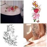 Yazhiji 15 Sheets Large Fake Tattoos for Girls, Waterproof Peacock Sexy Flowers Temporary Tattoos for Women Flowers Collection (19X9 CM)