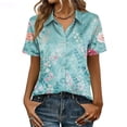 thumbnail image 2 of ASDFVBKG Women's Stain Long Sleeve Polo Shirt Casual Collared Shirts Button Down Fashion Business Vintage Floral Print Women's Tops Green L, 2 of 7