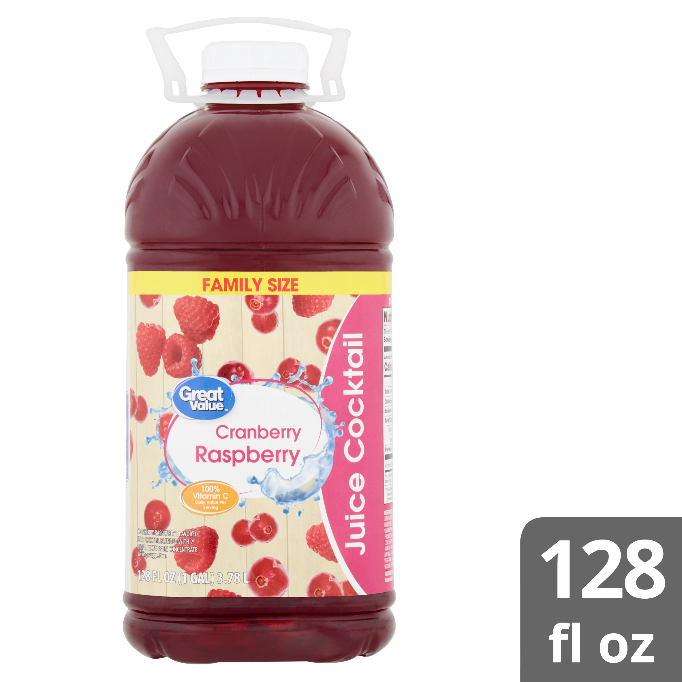 Great Value Cranberry Raspberry Juice Cocktail Family Size, 128 fl oz ...