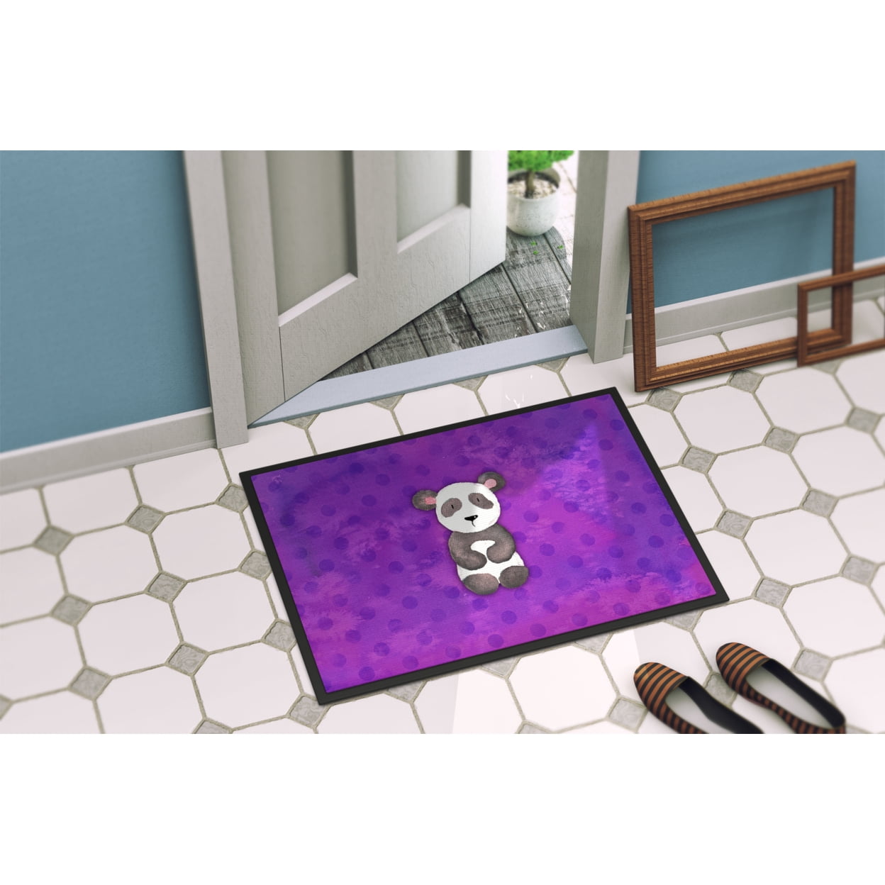 Polkadot Panda Bear Watercolor Door Mat
