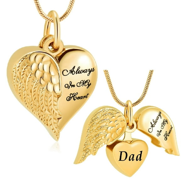 Angel Wings Guarding Heart-Always in my heart-Cremation Jewelry for Ashes Keepsake Urn Necklace Dad Ash Holder Necklace Pendants for Dad Memorial Jewelry