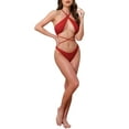 thumbnail image 2 of INSPIRAR CHIC Conjuntos de Bikini de Punto Acanalado para Mujeres de Dos Piezas, Top con Tiras y Parte Inferior en Triángulo, Trajes de Baño, Pequeño, Rojo, 2 of 5