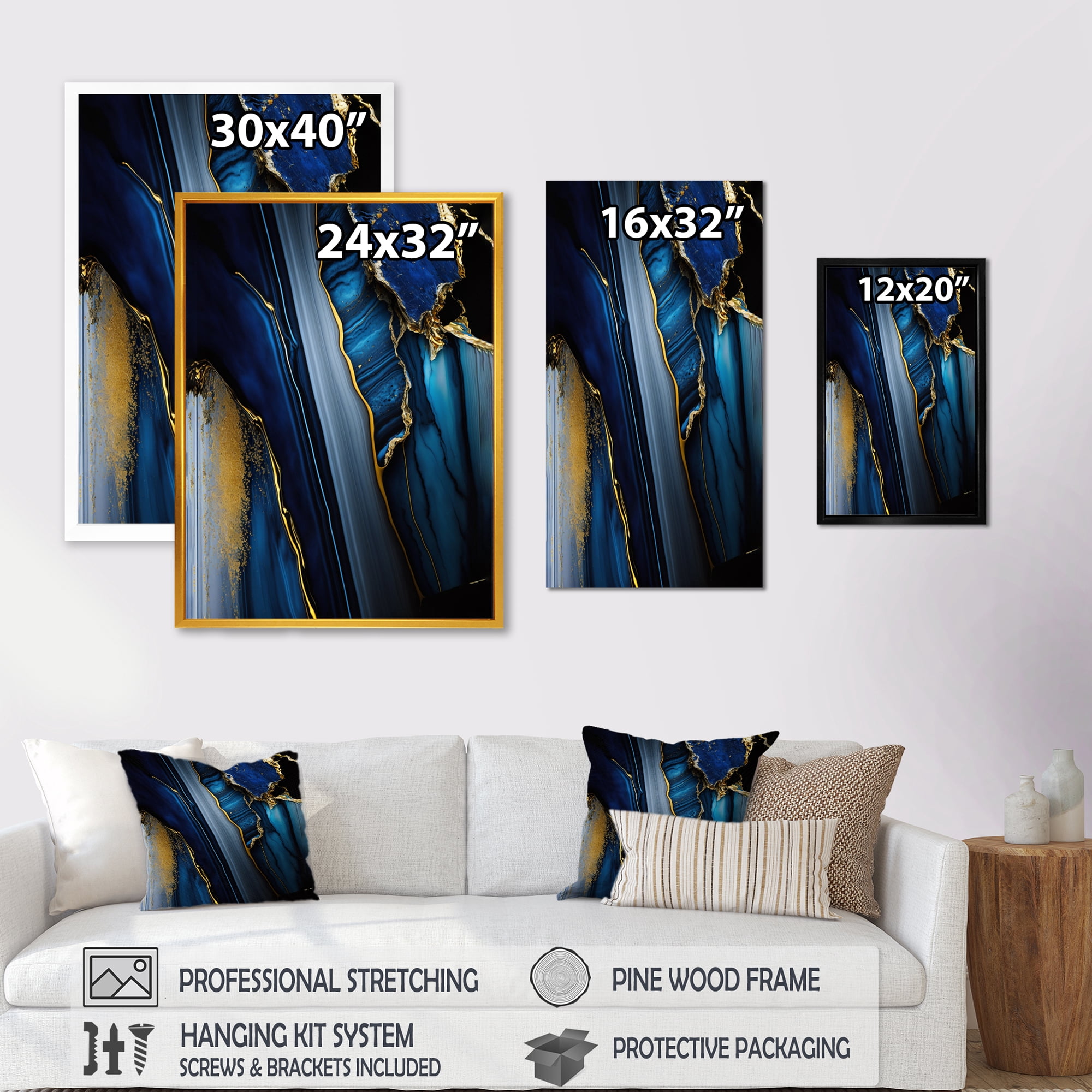 Designart Abstract Geode Geometric Blue II Canvas Wall Art