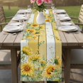 thumbnail image 4 of Sunflower Table Runner 90 Inches, Summer Eucalyptus Botanical Floral Yellow Wood Bed Runner Dresser Scarves Tabletop for Indoor Outdoor Parties/Ceremony/Banquet, 13" x 90", 4 of 9