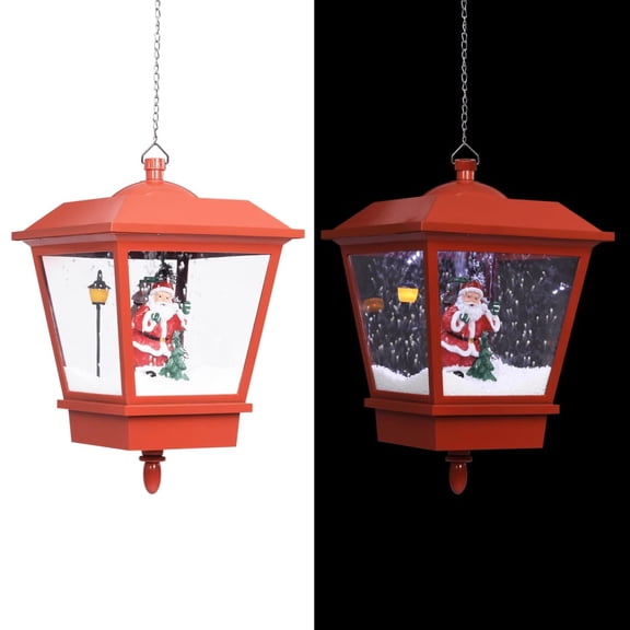 vidaXL Christmas Hanging Lamp with LED Light and Santa Red 10.6"x10.6"x17.7"