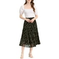 thumbnail image 2 of Unique Bargains Women's Floral Elastic Waist Chiffon Tiered A-Line Maxi Skirt M Black A, 2 of 6