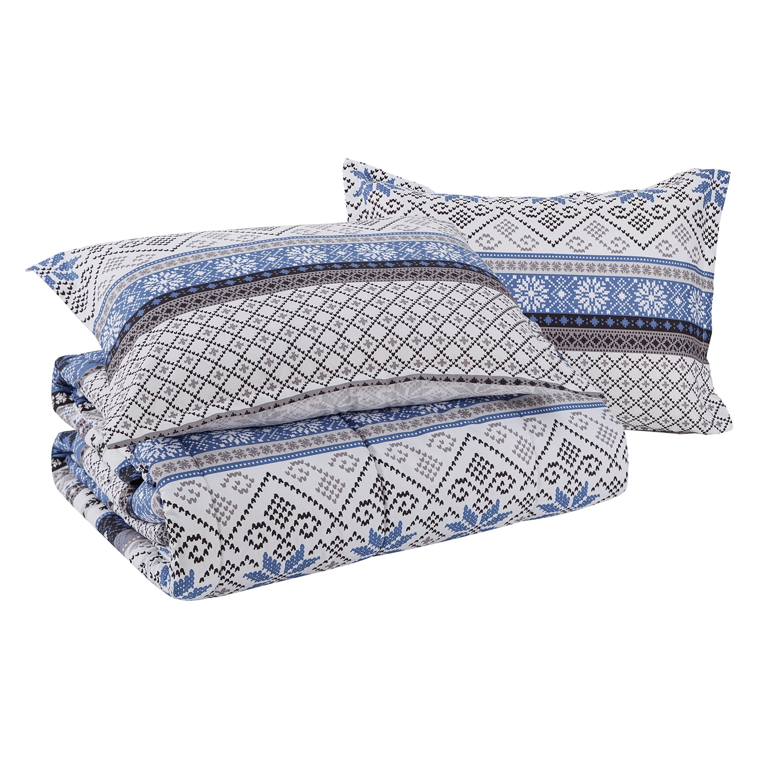 Fair Isle Blue 3 Piece Microfiber Comforter Set - King