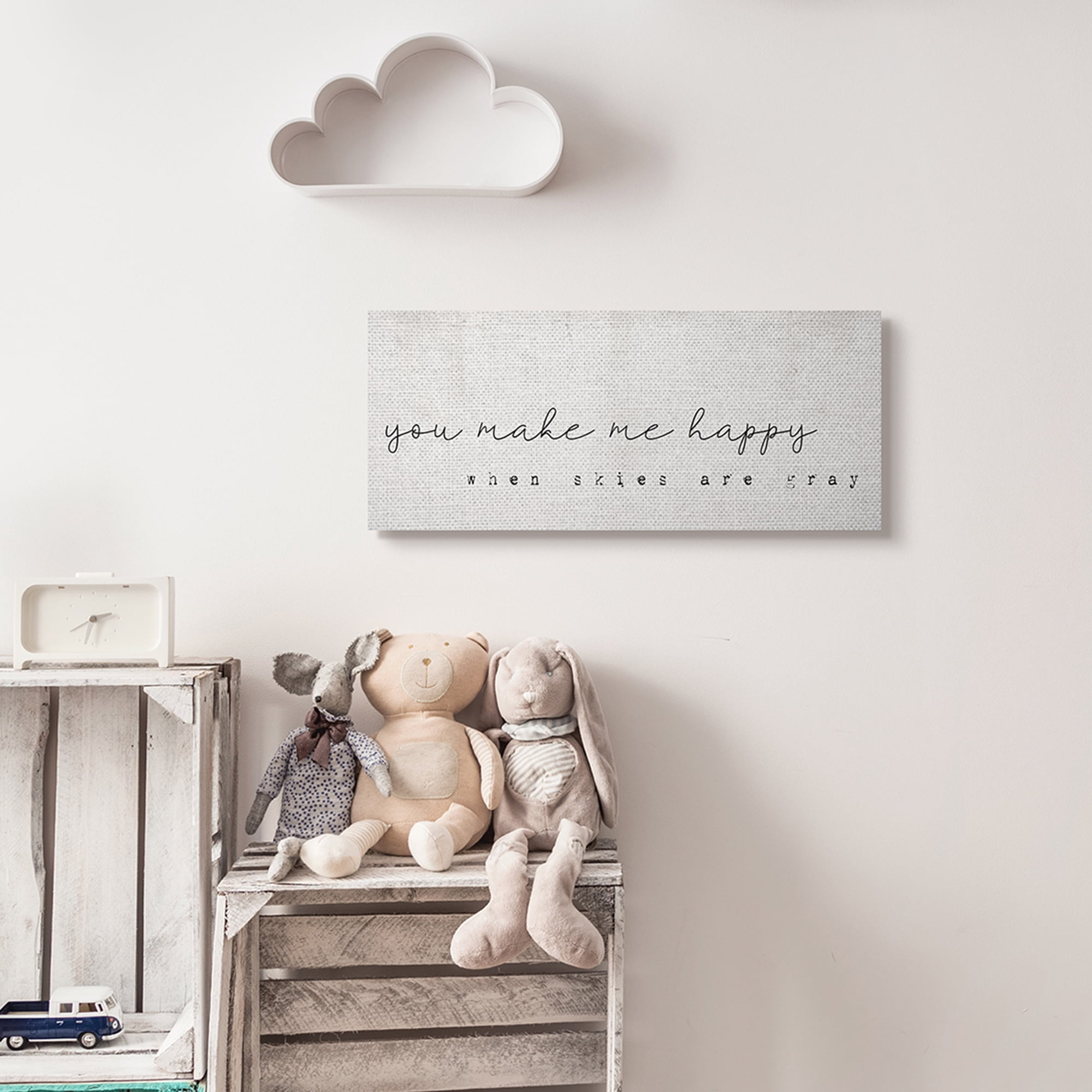 Stupell Industries Make Me Happy Quote Charming Romantic Rustic Canvas Wall Art, 10 x 24, Design by Daphne Polselli