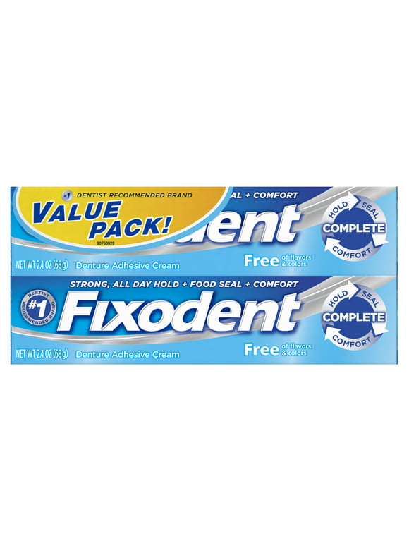 Fixodent Complete Free Denture Adhesive Cream, 2.4 oz, Twin Pack
