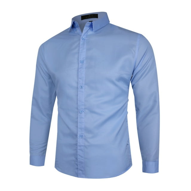 Innerwin Tops Long Sleeve Men Tunic Shirt Work Button Down Casual Shirts Light Blue M