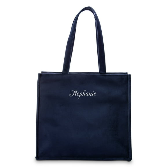 Weddingstar Large Personalized Velvet Tote Bag - Navy Blue