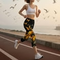 thumbnail image 4 of Womens High Waist Floral Printed Work Out Yoga Capri Pants Elastic Body-Shaping Yoga Pants Base Layer Pants, 4 of 7