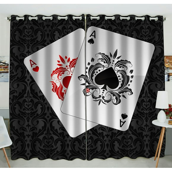EREHome two aces playing cards casino poker chips Blackout Window Curtain Drapery Two Panels 52x84 inch two Piece