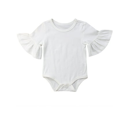 

Baby Girl Cute Jumpsuit Round Neck Ruffles Flare Sleeve Solid Color Summer Jumpsuit
