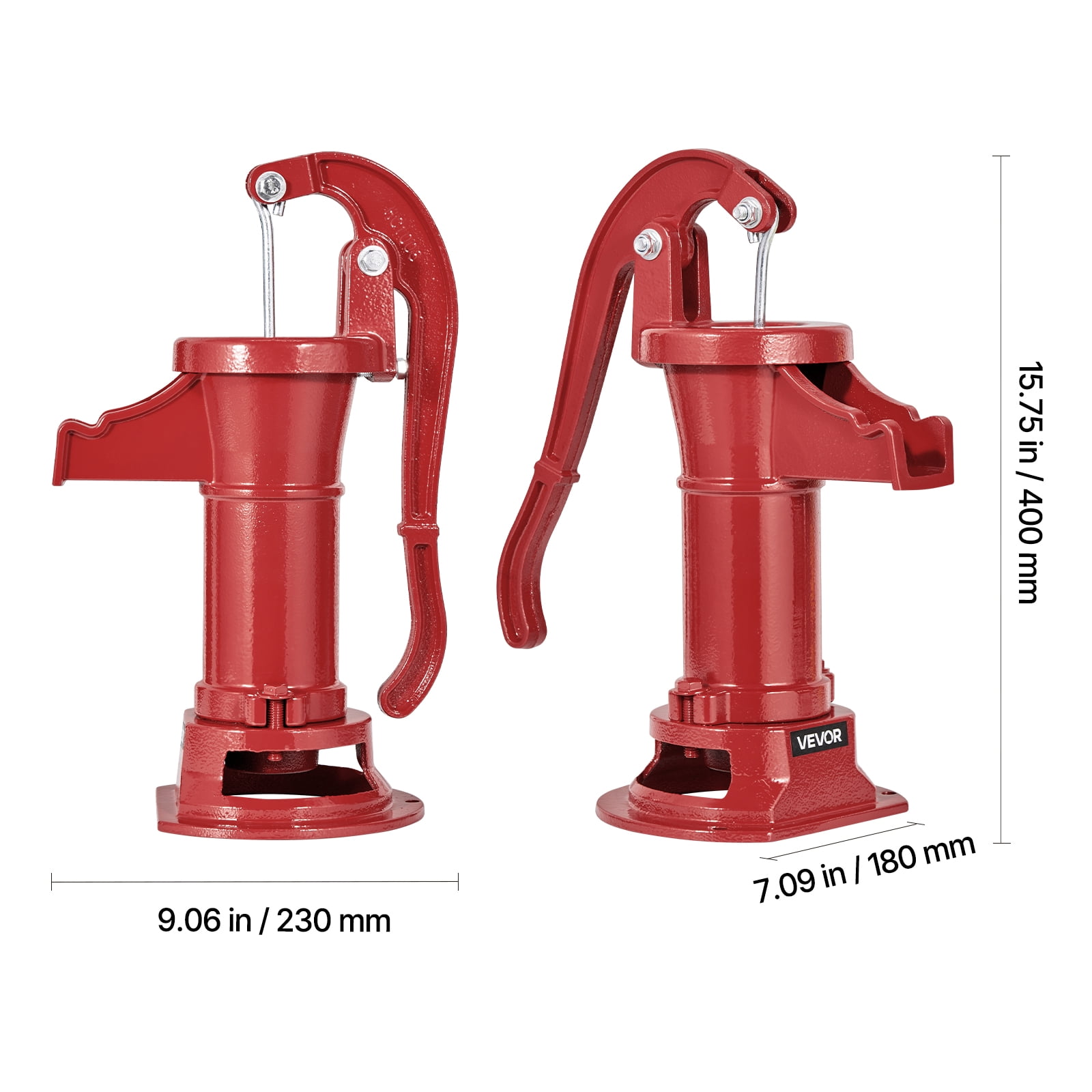 VEVOR Well Hand Pitcher Pump, 25 ft Maximum Lift, Antique Cast Iron Manual Hand Water Pump, NPT 1-1/4 in Connection, Easy Installation, Old Fashioned for Outdoor Garden, Pond, Backyard, Farm, Red