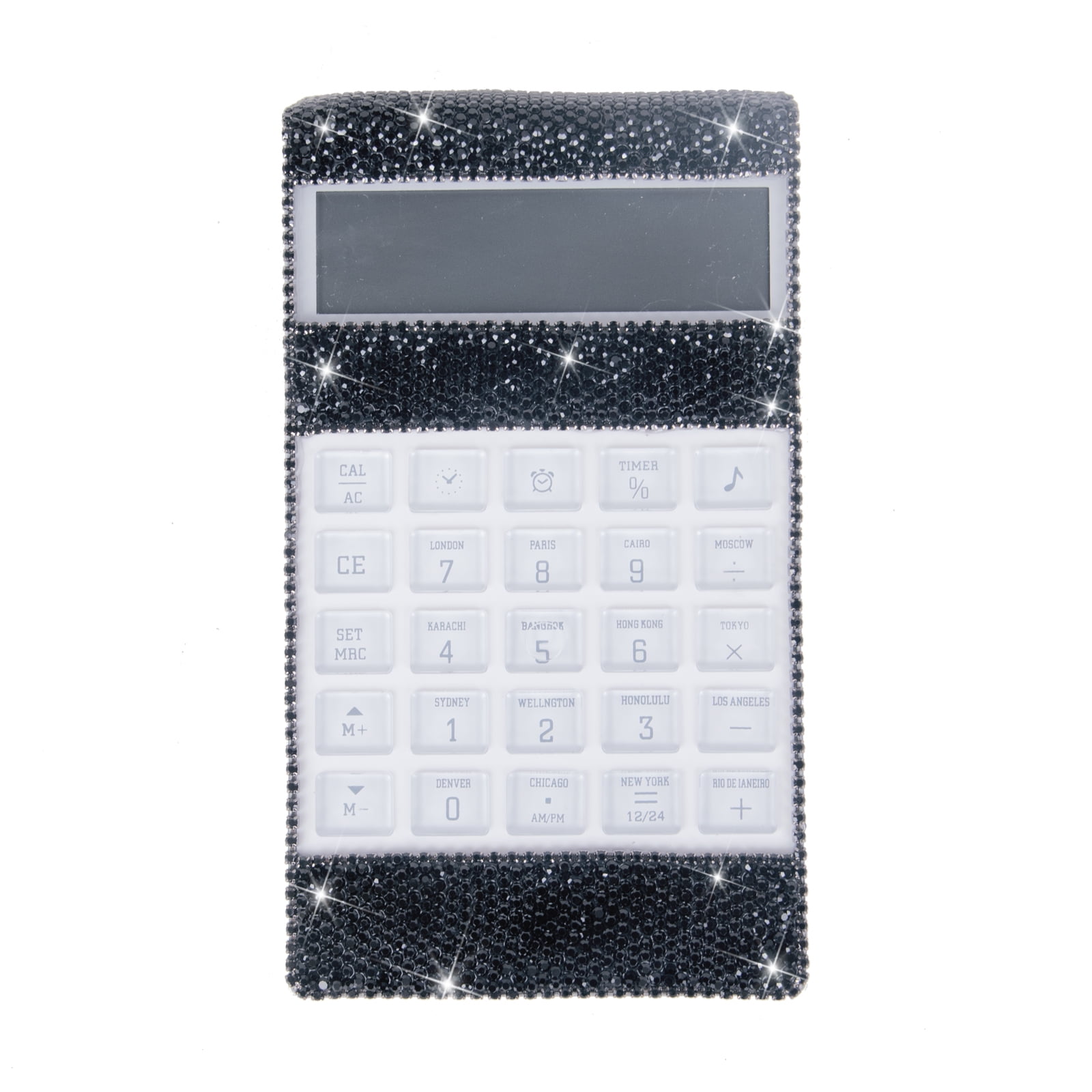 AB Color Office or Home Gift Office Calculator with Bling Bling Crystal Decorative with Calendar Time Alarm Clock for Fashionable Desk Accessory 