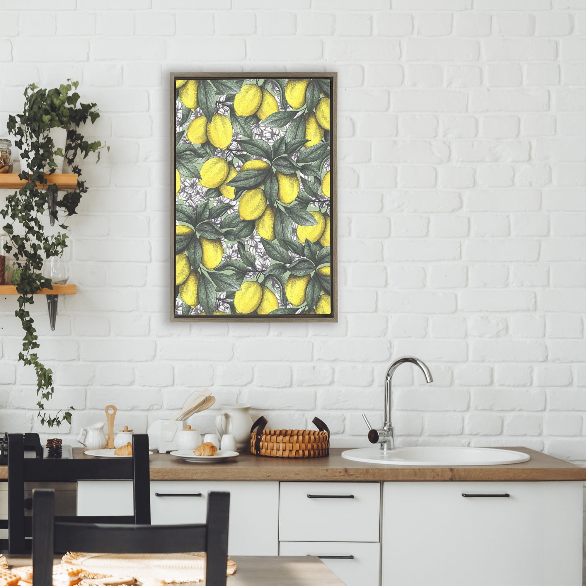 Under The Lemon Tree Brown Framed Floater Canvas Wall Art, design by Cecilia Battaini