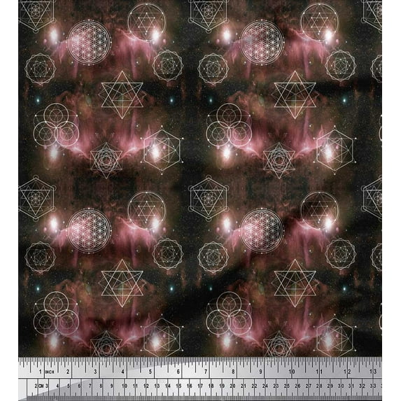 Soimoi Orange Velvet Fabric Scared Geometric Galaxy Printed Fabric 1 Yard 60 Inch Wide