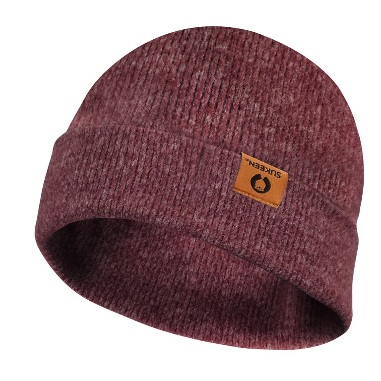 Reversible Winter Knit Beanie Hat for Women, Wine Red, One 