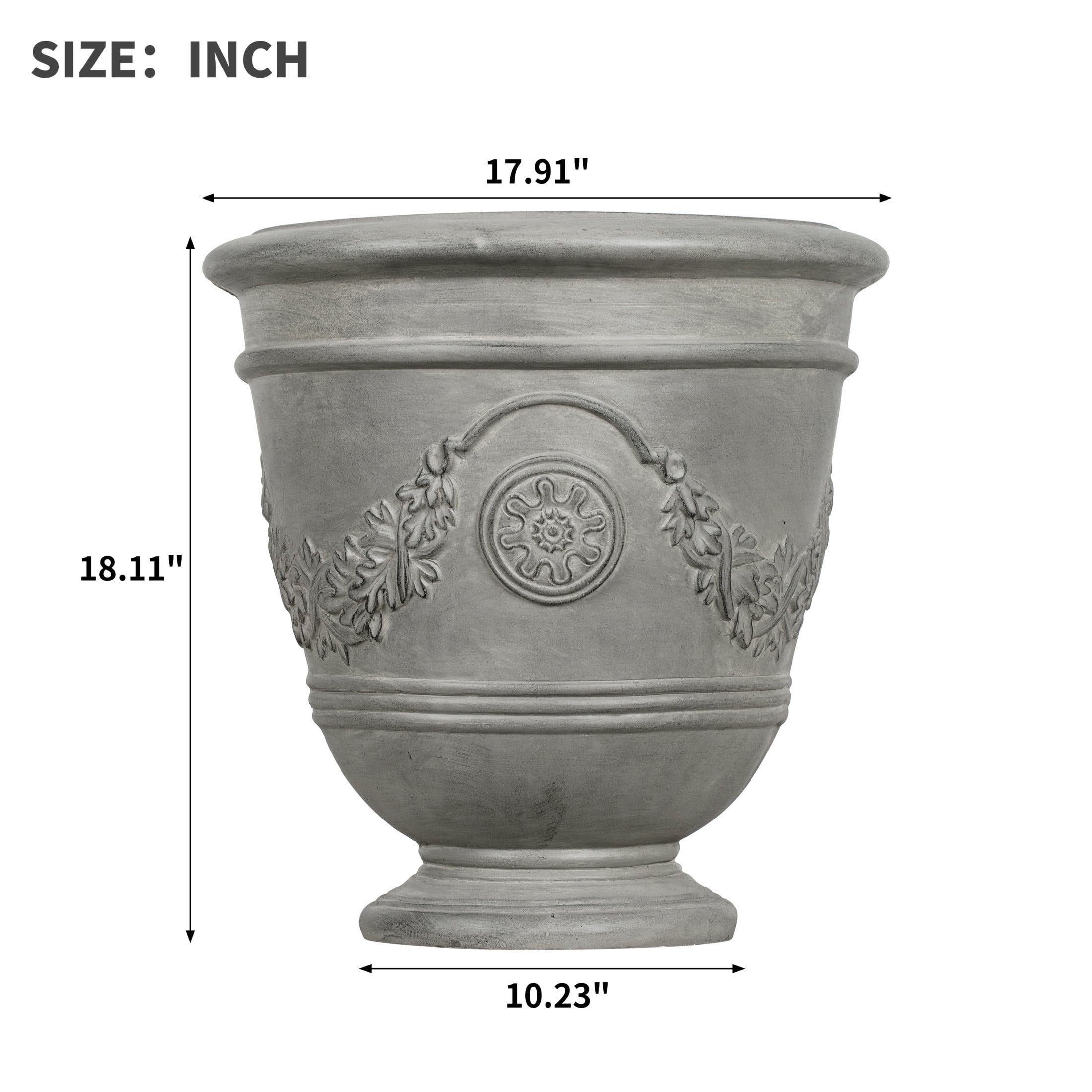 Christopher Knight Home 18" Classical Pedestal Urn Planter, Outdoor Garland Carved Flower Pot, Gray